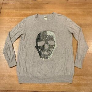 Haute Hippie Skull‎ Pullover Cotton Cashmere Sweater Light Heather Size M